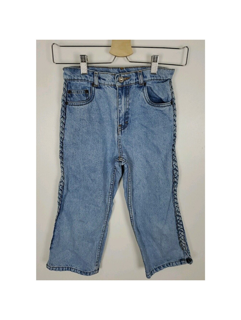Girls Size 10 Vintage Jeans Camp Beverly Hills Braided Side Light Denim 90s